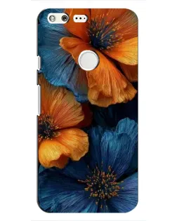 Чехол для Google Pixel с картинкой «Яркая сине-оранжевая флора»