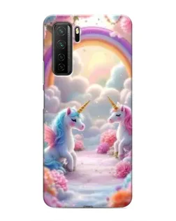 Чехол для Honor 30s с картинкой «Радуга и единороги»