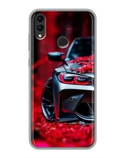 Чохол для Huawei Honor 8C з картинкою «Спортивна BMW та квіти»