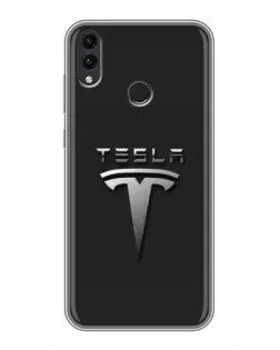 Чохол для Huawei Honor 8C з картинкою «Сталевий логотип Tesla»