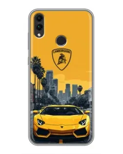 Чохол для Huawei Honor 8C з картинкою «Жовтий Lamborghini місто»