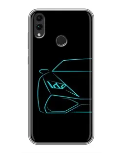 Чохол для Huawei Honor 8C з картинкою «Блакитний силует Lamborghini»
