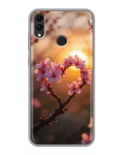 Чохол для Huawei Honor 8C з картинкою «Рожевий цвіт  сердечко на тлі заходу»