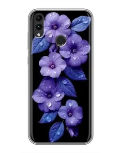Чохол для Huawei Honor 8C з картинкою «Фіолетові квіти з росою»