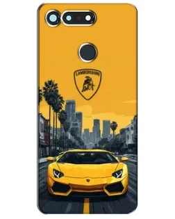 Чохол для Huawei Honor View 20 / V20 з картинкою «Жовтий Lamborghini місто»