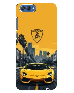Чехол для Huawei Honor 10 (COL-AL00) с картинкой «Желтый Lamborghini город»