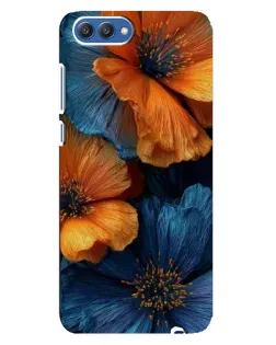 Чехол для Huawei Honor 10 (COL-AL00) с картинкой «Яркая сине-оранжевая флора»