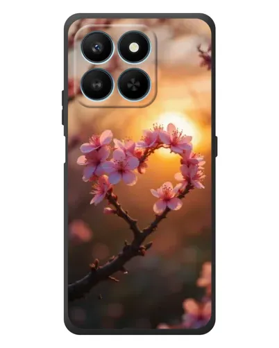 Чехол для Huawei Honor 400 Smart с картинкой «Розовый цвет сердце на фоне заката»