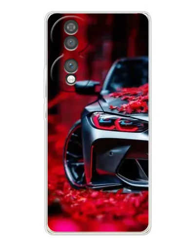 Чехол для Huawei Honor 70 с картинкой «Спортивная BMW и цветы»