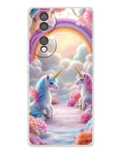 Чехол для Huawei Honor 70 с картинкой «Радуга и единороги»