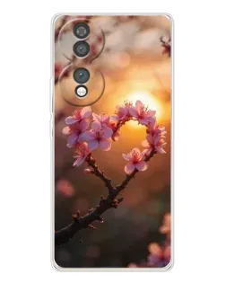 Чехол для Huawei Honor 70 с картинкой «Розовый цвет сердце на фоне заката»