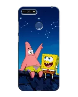 Чехол для Huawei Honor 7A Pro с картинкой «Губка Боб и Патрик ночью»