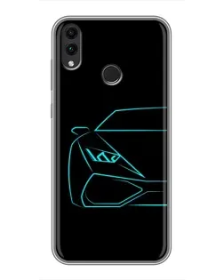 Чохол для Huawei Honor 8X з картинкою «Блакитний силует Lamborghini»