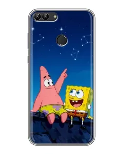 Чехол для Huawei Honor 9 Lite с картинкой «Губка Боб и Патрик ночью»