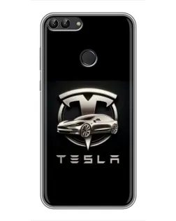 Чехол для Huawei Honor 9 Lite с картинкой «Tesla — серебристое авто»
