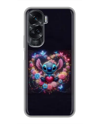 Чехол для Huawei Honor 90 Lite с картинкой «Stitch в цветах»