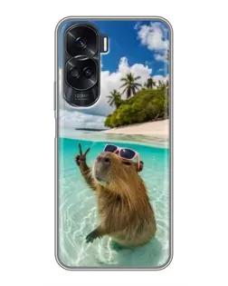 Чехол для Huawei Honor 90 Lite с картинкой «Капибара на море»