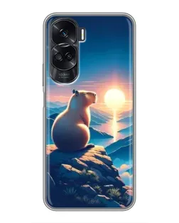 Чехол для Huawei Honor 90 Lite с картинкой «Закат солнца с капибарой»