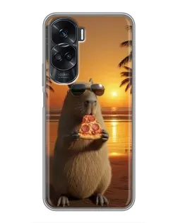 Чехол для Huawei Honor 90 Lite с картинкой «Капибара с пиццей»