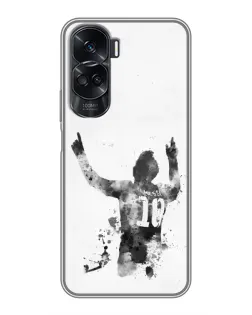 Чехол для Huawei Honor 90 Lite с картинкой «Черно-белый силуэт Месси»