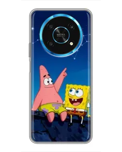 Чехол для Huawei Honor Magic 6 Lite 5G с картинкой «Губка Боб и Патрик ночью»