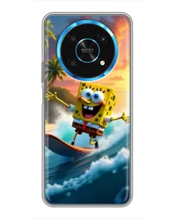 Чехол для Huawei Honor Magic 6 Lite 5G с картинкой «Губка Боб серфингист»