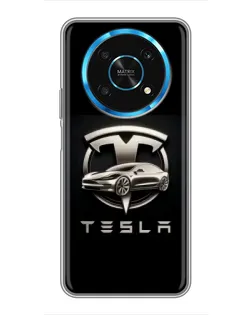 Чехол для Huawei Honor Magic 6 Lite 5G с картинкой «Tesla — серебристое авто»