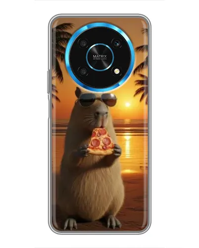 Чехол для Huawei Honor Magic 6 Lite 5G с картинкой «Капибара с пиццей»
