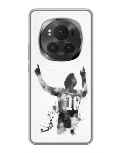 Чехол для Huawei Honor Magic 6 Pro с картинкой «Черно-белый силуэт Месси»
