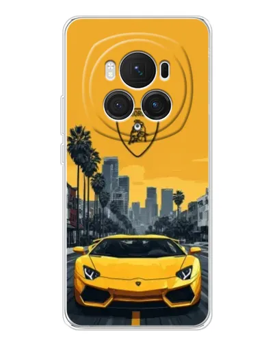 Чехол для Huawei Honor Magic 7 Pro с картинкой «Желтый Lamborghini город»