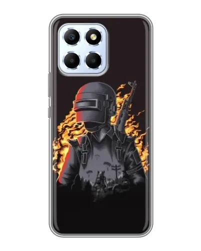 Чехол для Huawei Honor X6 с картинкой «PUBG — огненный силуэт»