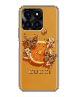 Чехол для Huawei Honor X6a с картинкой «Gucci — золотые бабочки»