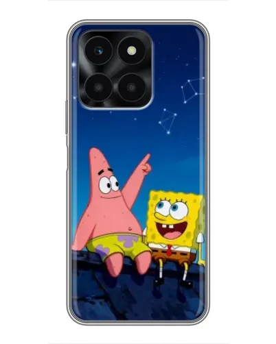 Чехол для Huawei Honor X6a с картинкой «Губка Боб и Патрик ночью»