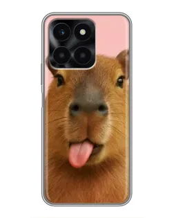 Чехол для Huawei Honor X6a с картинкой «Капибара с языком»