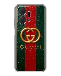 Чехол для Huawei Honor X7a с картинкой «Gucci — фирменная полоса и золото» Чехол для Huawei Honor X7a с картинкой «Gucci — фирменная полоса и золото»
