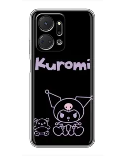 Чехол для Huawei Honor X7a с картинкой «Kuromi — черный минимализм»