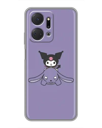 Чехол для Huawei Honor X7a с картинкой «Kuromi на лиловом фоне»