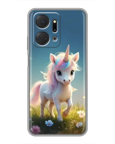 Чехол для Huawei Honor X7a с картинкой «Единорог на поляне»