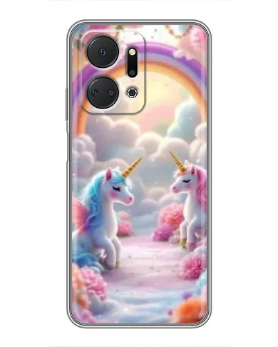 Чехол для Huawei Honor X7a с картинкой «Радуга и единороги»