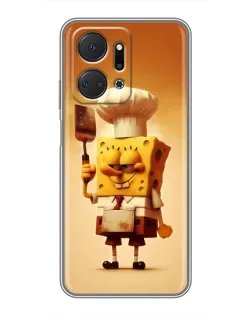 Чехол для Huawei Honor X7a с картинкой «Губка Боб повар»