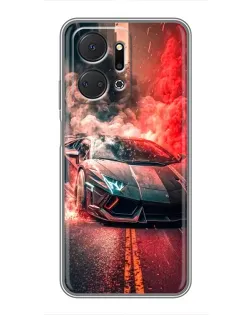 Чехол для Huawei Honor X7a с картинкой «Lamborghini красный дым»