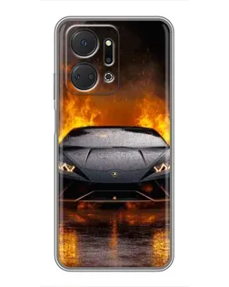 Чехол для Huawei Honor X7a с картинкой «Lamborghini в огне»