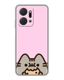 Чехол для Huawei Honor X7a с картинкой «Pusheen и печенье»