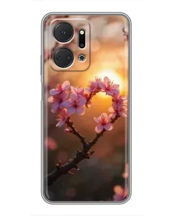 Чехол для Huawei Honor X7a с картинкой «Розовый цвет сердце на фоне заката» Чехол для Huawei Honor X7a с картинкой «Розовый цвет сердце на фоне заката»