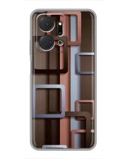 Чехол для Huawei Honor X7a с картинкой «Коричневые объемные квадраты»
