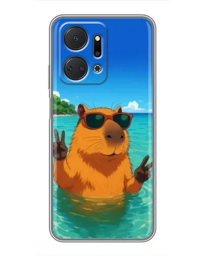 Чехол для Huawei Honor X7a с картинкой «Морская капибара»