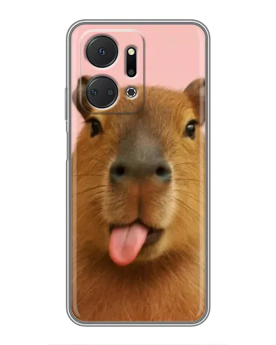 Чехол для Huawei Honor X7a с картинкой «Капибара с языком»