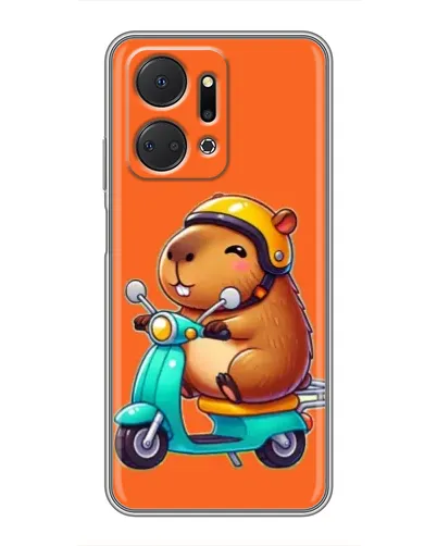 Чехол для Huawei Honor X7a с картинкой «Капибара на скутере»