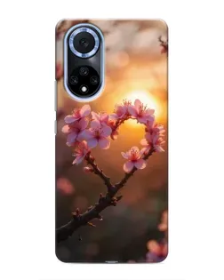Чехол для Huawei Honor X7b с картинкой «Розовый цвет сердце на фоне заката»