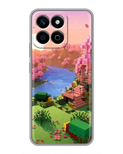 Чехол для Huawei Honor X7c с картинкой «Розовое дерево Minecraft»